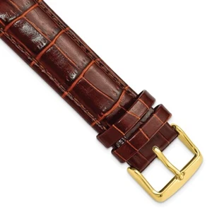 DeBeer 19mm Long Havana Brown Crocodile-Style Chrono Gold-tone Buckle Watch Band - Picture 1 of 4
