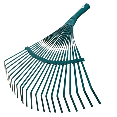 Laubrechen Garten Laub Fächer Rechen Besen Fächerbesen Metall Drahtbesen grün 42 - Bild 1 von 4