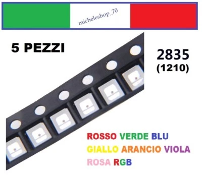 chip led SMD 3528 alta luminosità confezioni da 5 pezzi colori a scelta - Immagine 1 di 2