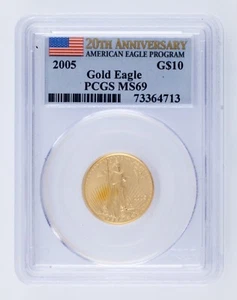2005 G$10 US Gold Eagle Graded by PCGS as MS69 20th Anniversary - Picture 1 of 4