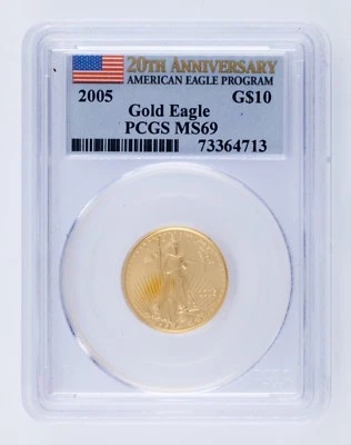 2005 G$10 US Gold Eagle Graded by PCGS as MS69 20th Anniversary - Image 1 of 4