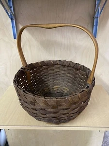 Vintage Antique Splint Oak Gathering Basket Beautiful Patina With Makers Mark - Picture 1 of 12