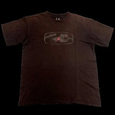 复古耐克 Jordan 男孩图形 T 恤黑色带红色标志圆领青少年 XL — 第 1/4 张图片