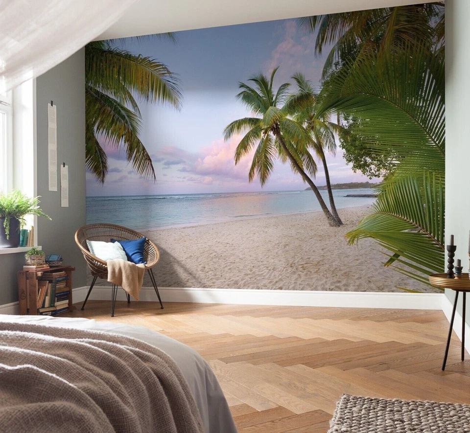 Papel Pintado Dormitorio Mañana en el Paraíso Decoración Pared 368x248cm Palmeras Playa Foto 1 de 4