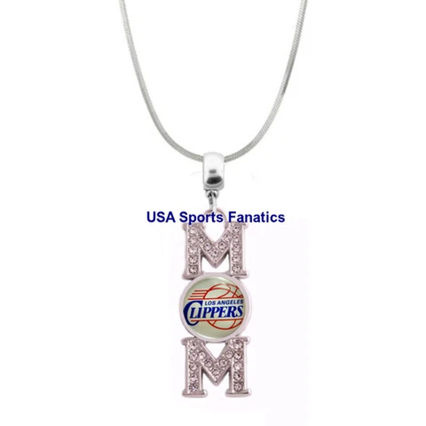 Los Angeles Clippers MOM Necklace With Rhinestones On A 925 SS Snake Chain Cover