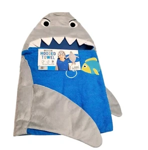 Shark Towel Hooded Bath /Beach Kids Blue/gray Size 26"×47" New - Picture 1 of 11