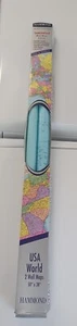 Hammond Maps United States & The World Laminated Wall Maps 50"×38"  - Picture 1 of 6