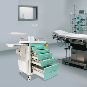 5 Tiers Lab Cart Mobile Medical Trolley Rolling Cart with 5 Drawers 2 Trash Cans - Picture 1 of 16