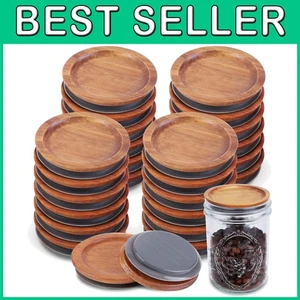 Ball Jar Lids with Airtight Seal, Bamboo Wooden - 24 Pack - Picture 1 of 10