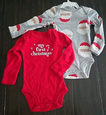 Carter's J.O.Y. Size 3 Months Bodysuits 2pc my first Christmas & Santas NEW  - Image 1 of 4