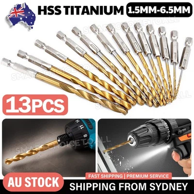 13 PCS Quick Change HSS Titanium Drill Bits Hex Shank Set Soft Metal Wood Timber - image 1 of 4