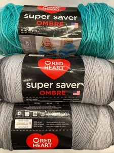 LOT OF 3 SKEINS Red Heart Super Saver Ombre Yarn 2 Anthracite & 1 Spearmint NWT - Picture 1 of 9