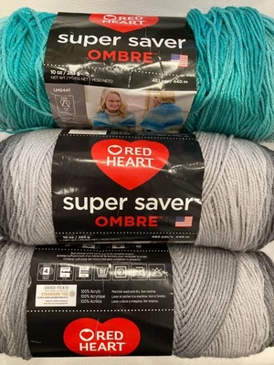 LOT OF 3 SKEINS Red Heart Super Saver Ombre Yarn 2 Anthracite & 1 Spearmint NWT - Image 1 of 4