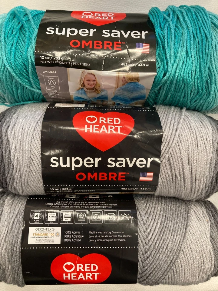 LOT OF 3 SKEINS Red Heart Super Saver Ombre Yarn 2 Anthracite & 1 Spearmint NWT - Image 1 of 4