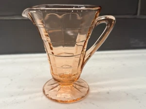 Crema con patas de vidrio rosa óptico Anchor Hocking Block años 30 vintage  - Imagen 1 de 8