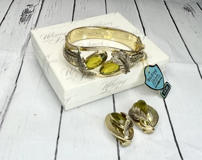 NUEVO CON ETIQUETAS Pulsera Vintage Whiting Davis Bisagras Tono Oro + Clip Pendientes Clip Foto 1 de 4