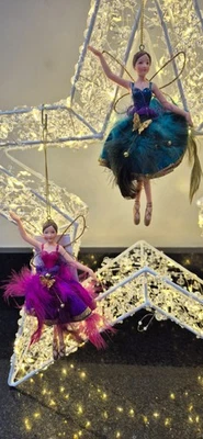 GISELA GRAHAM RESIN FAIRY PURPLE/TEAL FEATHER/FABRIC CHRISTMAS DECORATION - Image 1 of 3