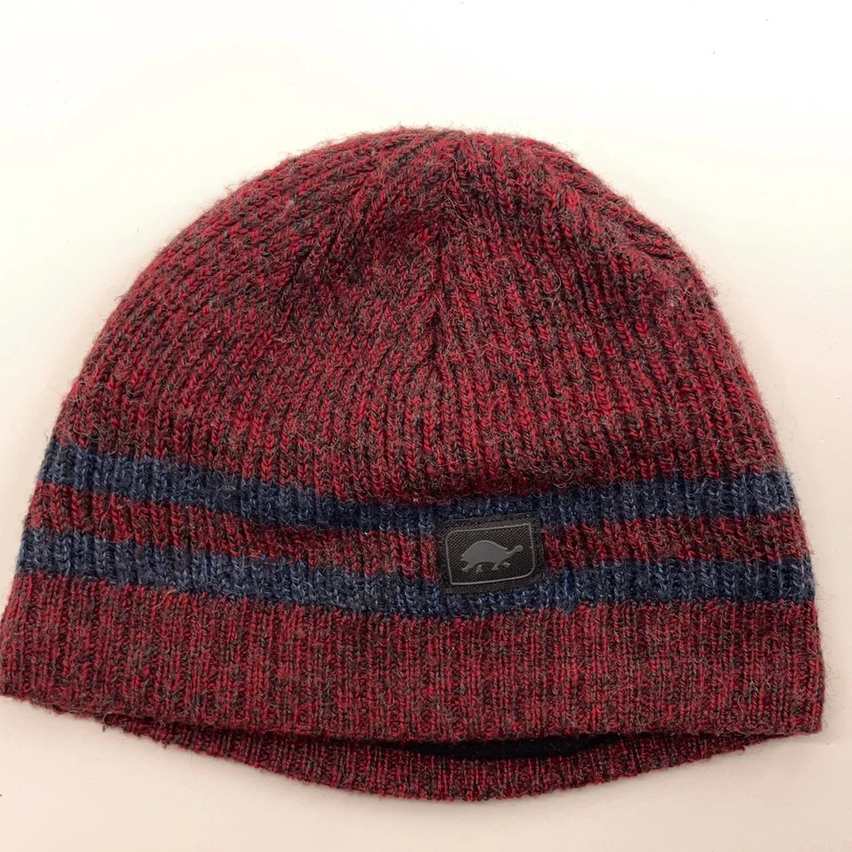 Gorro de invierno a rayas rojas azules forrado de vellón forrado de piel de tortuga para niños Foto 1 de 4