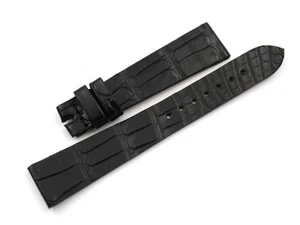 Cinturino Pelle Coccodrillo Nero Opaco Piatto 18/14mm Alta Qualità Ricambi Nuovo - Imagen 1 de 4