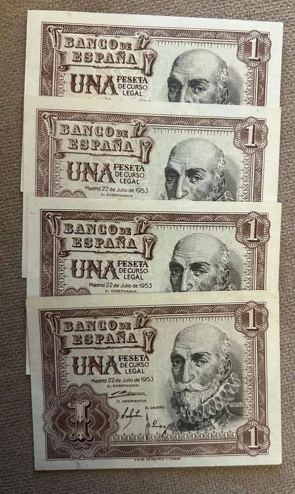 Z373 ESPAÑA. LOTE 4 BILLETES 1 PESETAS 1953 MARQUES DE STA CRUZ. EBC. Pick 144 Foto 1 de 1