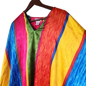Winlar Kaftan Silky Polyester Rainbow Striped Boho Hippie Pride Colorful Coverup - Picture 1 of 8