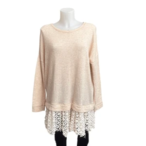 Suéter Túnica FREE PEOPLE Playa Cuello Redondo Manga Larga Crochet Beige M/L - Imagen 1 de 11