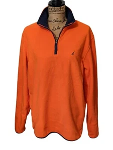 Solid Neon Orange Fleece Jacket Mens MED Half Zip Nautica Pullover w/embroidery - Picture 1 of 6