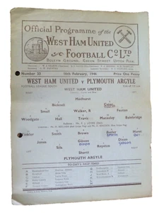 1946 West Ham United v Plymouth Argyle - 16th February - Picture 1 of 2