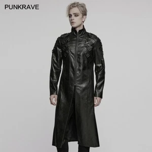 Giacca lunga slim punk rave uomo nera gotica cyberpunk borchiata pelle colletto - Foto 1 di 19
