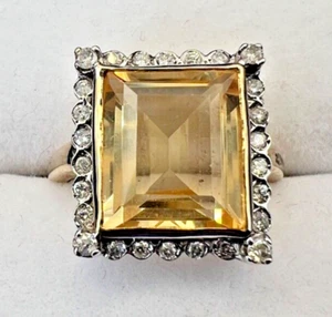 Art Deco 18K Gold Ring Studded with Citrine and 0.26 Ct Diamonds, With Certi. - Picture 1 of 10