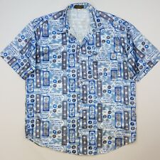 Retro Mens Shirt Hippy Crazy Retro Vintage 2XL Regular Fit Blue Abstract