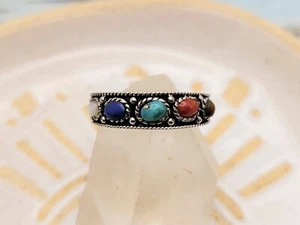 Oxidized 925 Sterling Silver Chakra Ring: Multi Gemstone Healing Crystal - Picture 1 of 11