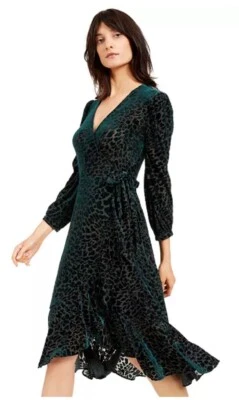 NWT Calvin Klein Velvet Burnout Midi Dress size 8 Green Dark Witchy Goth - Image 1 of 4