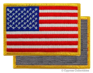 AMERICAN FLAG EMBROIDERED PATCH GOLD BORDER USA US w/ VELCRO® Brand Fastener - Picture 1 of 1