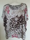 Chicos Travelers Large Slinky Knit Top Beige Floral Dolman Sleeve Shirt