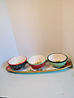 Pioneer Woman 4 Pcs Dip/Sauce Set-3Bowls & Tray-Flowered & Colorful