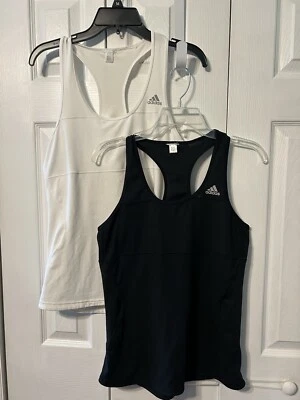 Lot of 2 Adidas Running Women's Active Performance Workout Tank Tops Black White - Image 1 of 4