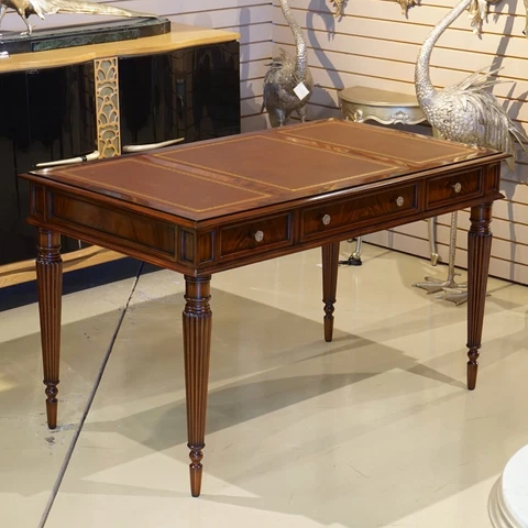 English Mahogany and Leather Writing Desk Brown Cover