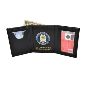 Perfect Fit TSA Officer Medallion Wallet Tri Fold Black Leather Single ID - Picture 1 of 2