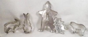 5 Cookie Cutters Goat Sheep Bunny Rabbit Holly Gingerbread Man Aluminum & Tin - Picture 1 of 5