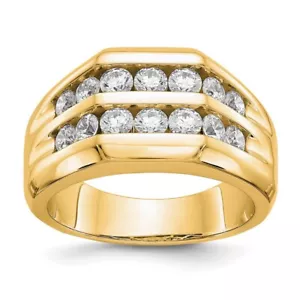 14k Yellow Gold 1 1/2 Ct Lab Grown Diamond 2 Wedding Band Ring for Men Size 10 - Picture 1 of 9