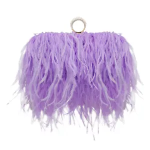 Womens Luxury Ostrich Feather Bag Metal Handbag Chain Purse Evening Clutch Bag - Picture 1 of 29