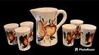 Vintage Chase Japan Hand Painted Fruit Juice Pitcher &amp; 6 Tumblers Cups