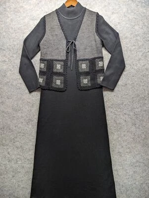 Nina Leonard Dress Womens Small Black Gray Mock Neck Wool Blend Sweater Maxi - Image 1 of 4