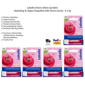 Labello Cherry Shine Lippenbalsam feuchtigkeitsspendender veganer Chapstick mit Kirschduft x5 - Bild 1 von 6