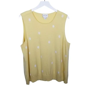 OSCAR de la Renta 100% Cashmere Sunshine Yellow w/ White Dots Sweater - Size 1X - Picture 1 of 6