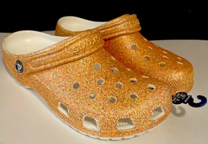 NWT Crocs Clog W9/M7 Classic Glitter Orange Sorbet Roomy Fit Clog Slip On Rare! - Picture 1 of 6