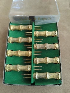 Vintage Gold Tone Faux Bamboo Corn Cob Holders The Bucklers Inc New York Box 8 - Picture 1 of 11