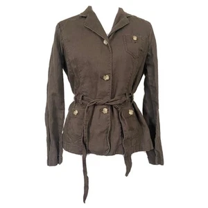 Eddie Bauer Women’s Linen Jacket Utility Belted Brown Button Front Sz Petite 10 - Picture 1 of 7