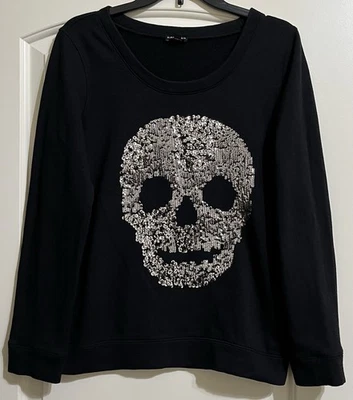 Sudadera Express Para Mujer Talla M Lentejuelas Plateada Calavera Negra Mangas con Puños Foto 1 de 4